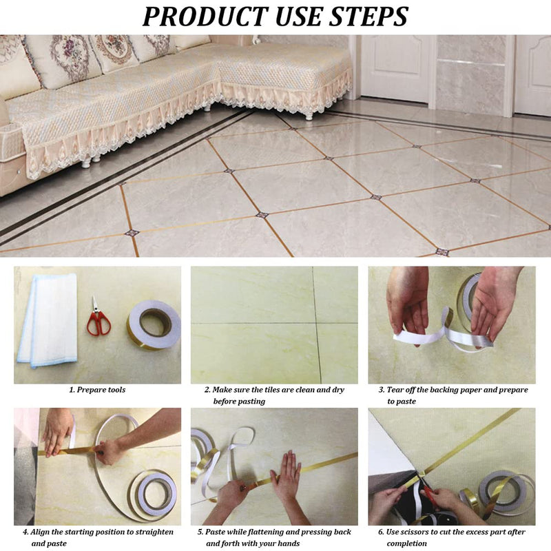 2Pcs 0.4 Inch x 164 Feet Floor Crevice Line Sticker Foil, Waterproof Tile Foil Tape, Self Adhesive Decorative Sealing Caulk Strip for Living Room, Kitchen, Bathroom (Silver) Silver