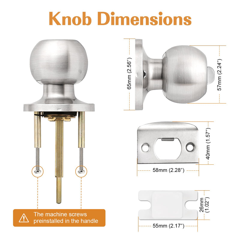 Probrico 3Pack Bedroom Door Knobs Brushed Nickel Door Handles, Interior Door Knobs Locks Privacy Door Knobs Stainless Steel 3