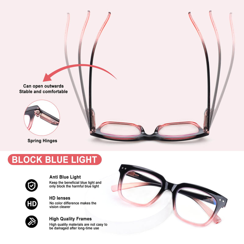 Progressive Multifocus Reading Glasses for Women Men Blue Light Blocking Spring Hinge Square Computer Readers 4 Pack Mixed B 1.75 Diopters