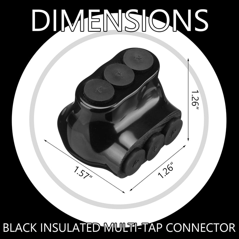 Kanayu 5 Pcs Black Insulated Multi Cable Connector, 3 Ports Electric Wire Connectors and Soldering Lugs, Single Side Entry Cable Splicers, with Oxide Inhibitor (14-4AWG Range,1.57" x 1.26") 14-4AWG Range, 1.57" x 1.26"