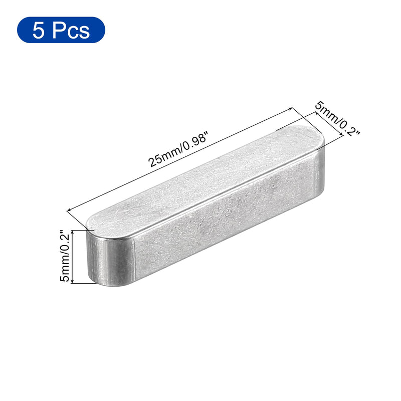 uxcell 5Pcs Round Ended Feather Key, 5x5x25mm Stainless Steel Professional Parallel Drive Shaft Key Stock for Fasteners Mechanical Industry