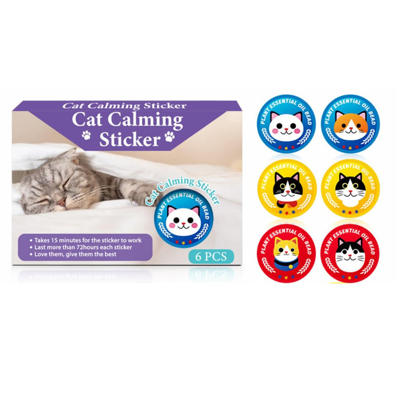 Cat Calming Pheromone Stickers (6 PCS), Natural Plant Essential Oil Diffuser Patches, Anxiety & Stress Relief for Cats, Vet Visits & Travel Essentials, 4-Bead Design for 72+ Hour Relief