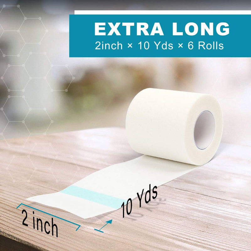 LotFancy Medical Tape, 6Rolls 2inch x 10Yards, Adhesive Hypoallergenic Surgical Paper Tapes, Wound First Aid Tape, 2 Dispensers Included 2 Inch x 10 Yard (6 Pack + 2 Dispensers)
