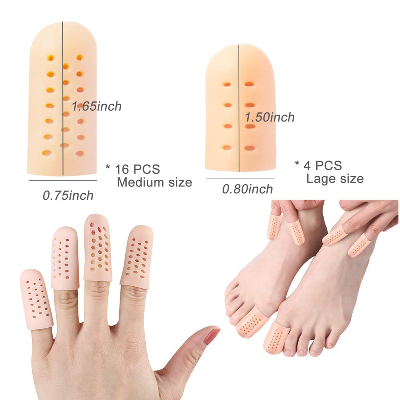 Finger Cots, Finger Protectors Support for Dry Skin Crack Slips, Finger Covers for Trigger Finger, Hand Eczema, Finger Arthritis Protection, Washable and Reuse(20pcs) (Beige) Beige