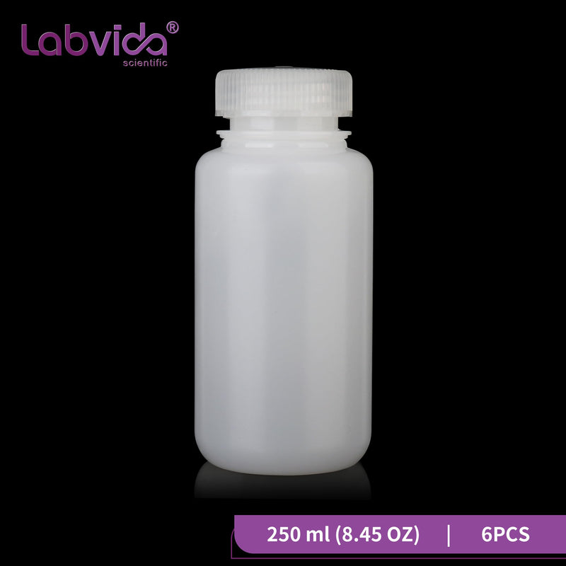 Round Plastic Reagent Bottle HDPE Wide Mouth Plastic Bottle, 6pcs of 250ml Sample Sealing Storage Container for Laboratories, Classrooms, or Storage at Home, LVAN002 Vol. 250ml, 6pcs
