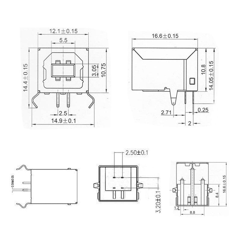 USB Female Type-B Port 4-Pin Right Angle PCB DIP Jack Socket 10 Pack by MXRS
