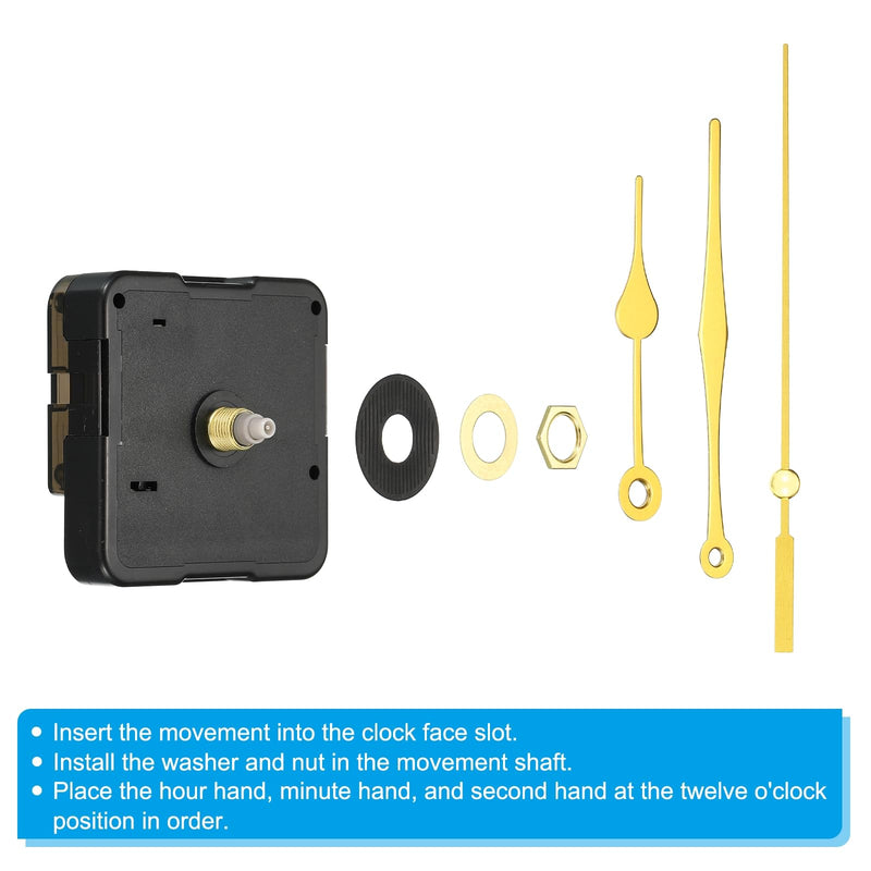 PATIKIL Clock Mechanism Replacement, Quartz Clock Mechanism Battery Operated DIY Wall Clock Aluminium Hands and Motor Kit Mute Movement, Gold