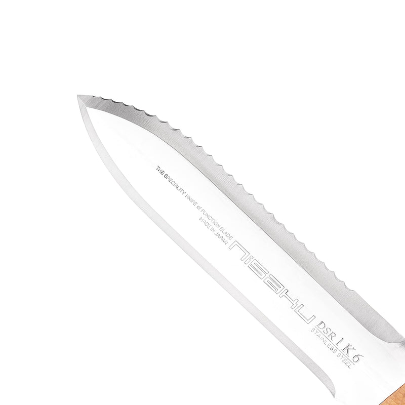 NJP651 Hori Weeding & Digging Knife-Hardened HRC58 Edition, Authentic Tomita (Est. 1960) Japanese Stainless Steel, 7.25" Blade, Wood Handle, w/Premium Leather Sheath