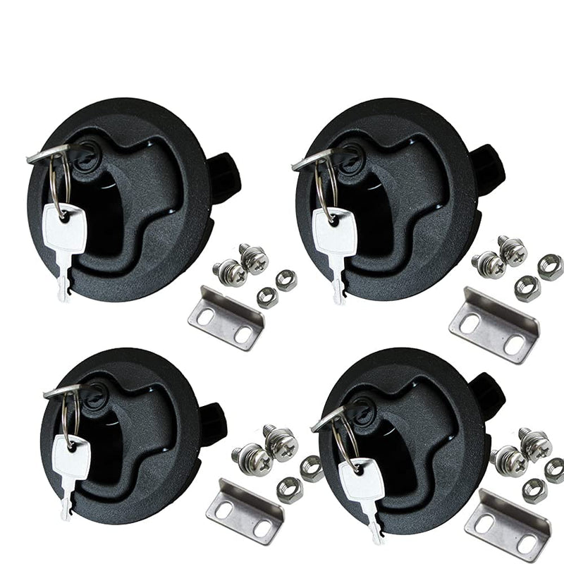 2PCS Marine Hatch Latch Lock Flush Pull Hatch Round Slam Latch for RV Boat Deck Hatch 1/4" Door Cabinet Door Locking Style Black