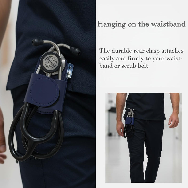 MaiWieel-Stethoscope Holder Clip,PU Leather Stethoscope Hip Holder for 3M Littmann,for MDF Stethoscope,Lightweight Portable Stethoscope Holster for Nurse,Doctor (Navy Blue) Navy Blue