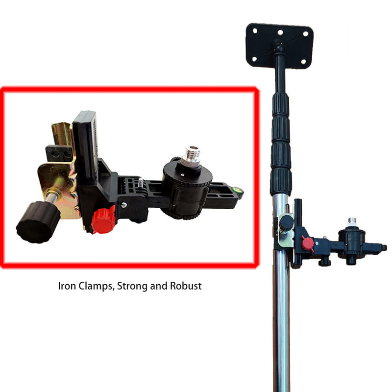 Laser Level Bracket for Telescoping Pole for for Line and Point Lasers, 1/4"-20 Male Threaded and 5/8" Pole Fine Tuning Mount Bracket, 360 Degree Rotation for Roads, Tunnels, Bridges,Outdoor Use