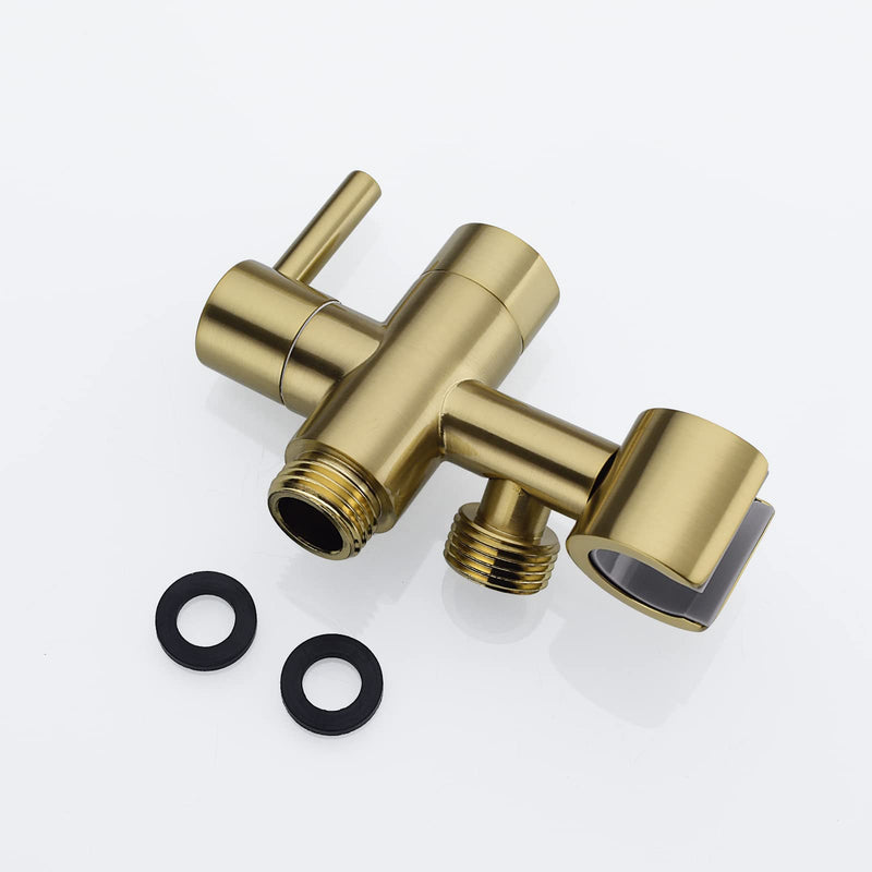 Brushed Gold Shower Arm Diverter with Hand Shower Mount, G1/2 Brass Shower Diverter Valve Bathroom Universal Shower System Replacement for Handheld Shower and Fixed Shower Head Brushed Gold