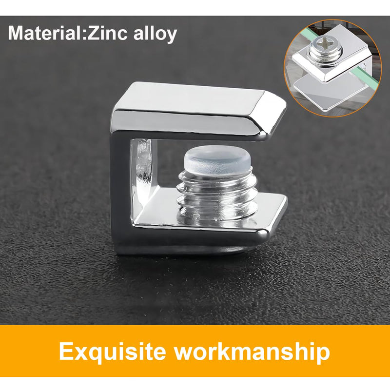 16 PCS Glass Clip Holder, Glass Shelf Bracket, Glass Clamp, Wall Mount Clamps for 3-8mm Glass Shelves, Adjustable Clamp Brackets Fit 3-8mm Thick