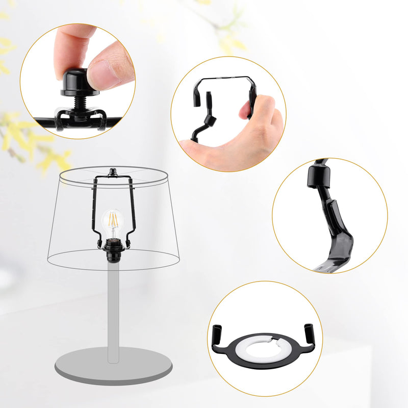 Mornajina 7 8 9 10 inch Lamp Shade Harp Holder, Adjustable Lamp Harps and Finals, Fit both Standard Lamp Rod and E26 E27 Light Base UNO Fitter Adapter Converter Finial Set (Black) Black