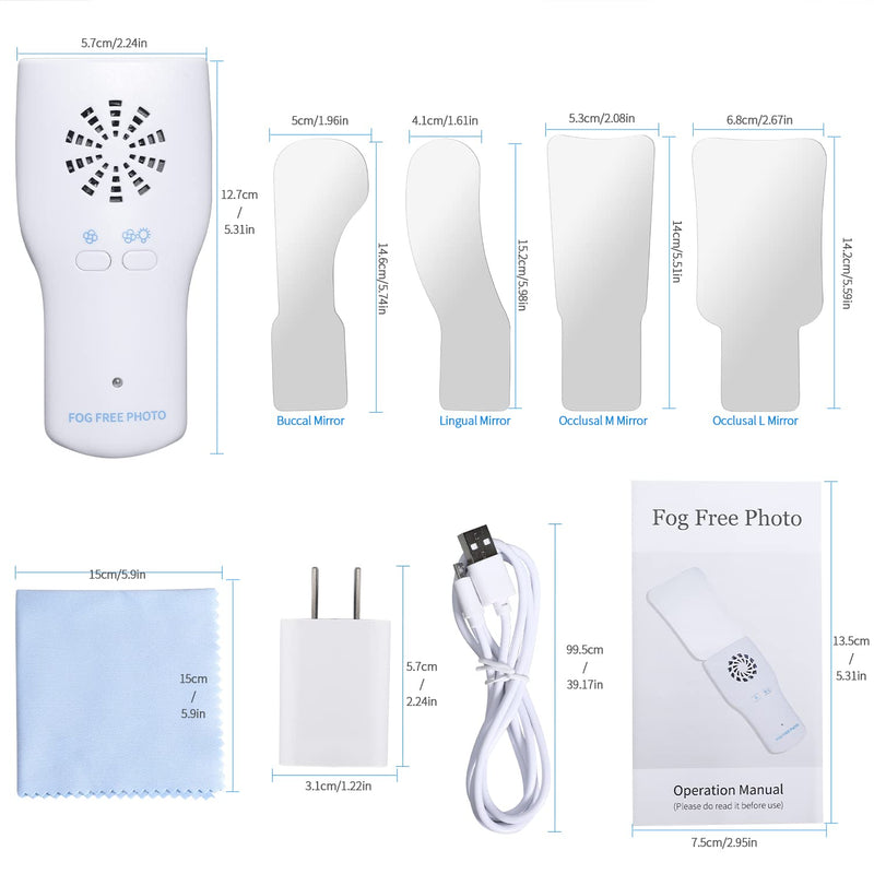 Dental Photography Mirrors Fog Free - 2 Sided Intraoral Photo Reflector Dental Stainless Steel Occlusal Mirror Fan with 4 Interchangeable Mirrors