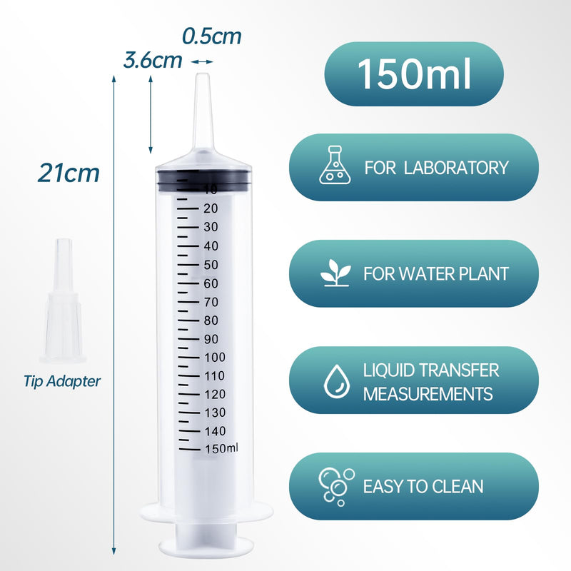 5Pack 150ml and 3Pack 100ml Large Syringes Catheter Tip With Cap Individual Sealed for Scientific Labs, Dispensing, Measuring, Watering, Refilling, Multiple Uses 150ml-5Pack + 100ml-3Pack