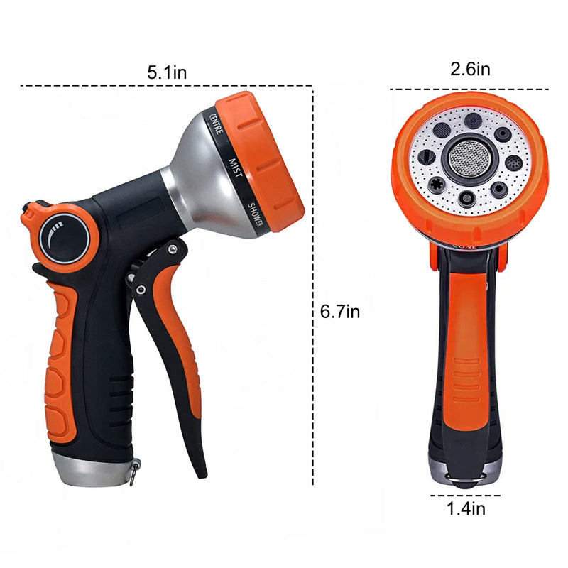 Garden Hose Nozzle Heavy Duty, High Pressure Adjustable 8 Patterns Metal Water Hose Nozzle Volume Control Valve Attachment Hose Sprayer Nozzle for Outdoor Garden Watering Car Washing Pet Showering Heavy Duty Metal