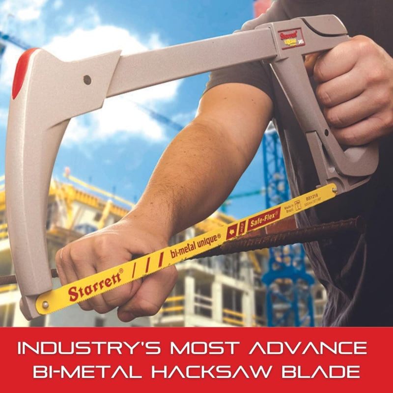 Starrett Bi-Metal Unique HSS Safe-Flex Hand Hacksaw Blade - Ideal for Contractors and Tradesmen - 12" Length, 1/2" Width, 0.024" Thickness, 18 TPI, 10-Pack - KBS1218-10