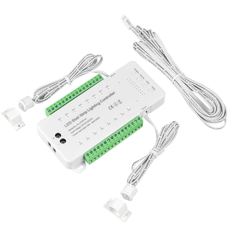16 Channel LED Motion Sensor Stair Light Controller Automatic Stairway LED Controller Light Step Lighting Controller System Speed Brightness Adjustable (16 Channels) 16 Channels