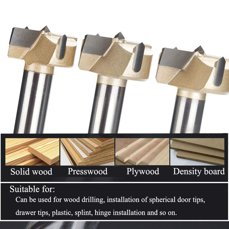 HUHAO 5 Pcs Forstner Drill Bit 35mm, Double-Flute Carbide Tipped Forstner Bit for Hard Wood, Soft Wood, Veneered Plywood, Plastic, Drilling Hole Saw Woodworking Hinge Cutter Tool