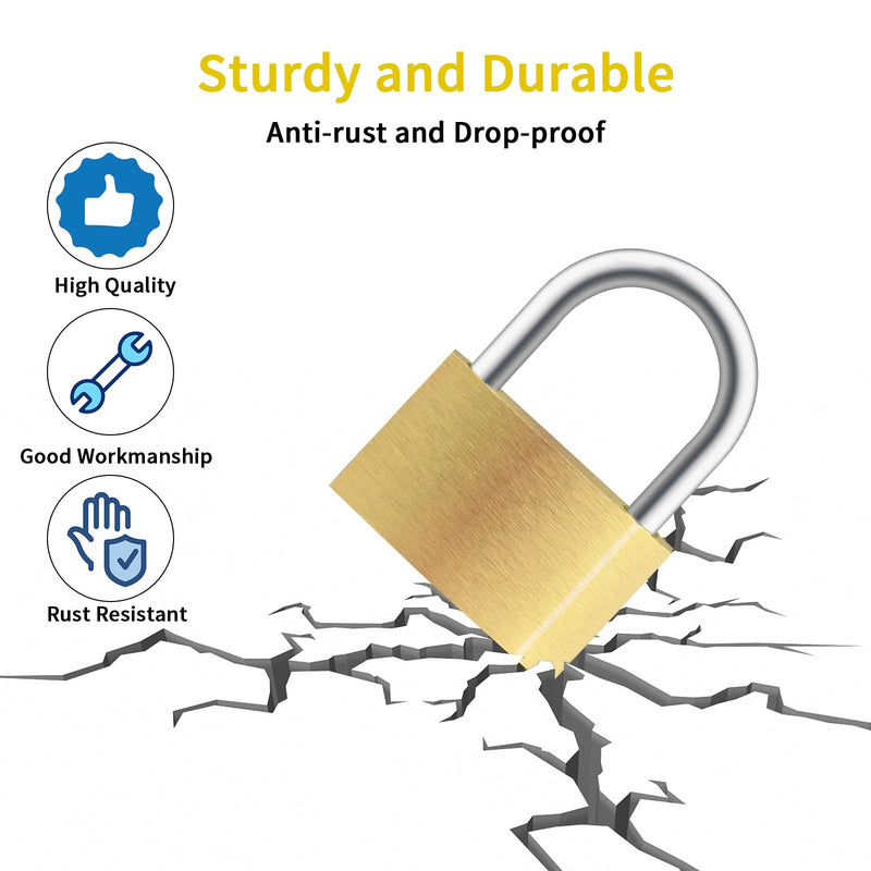 4pcs Solid Brass Padlock with Key, Small Pad Lock with Key, Padlocks with 12 Same Key, Storage Lock Shackle for Locker Outdoor Indoor Use