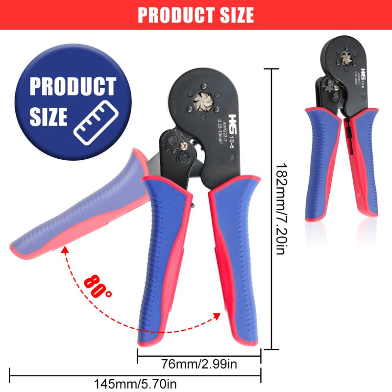 HKS Ferrule Crimping Tool AWG 23-7, Hexagonal Ratchet Self-Adjusting Crimper for End-Sleeve Terminals Crimper 10-6