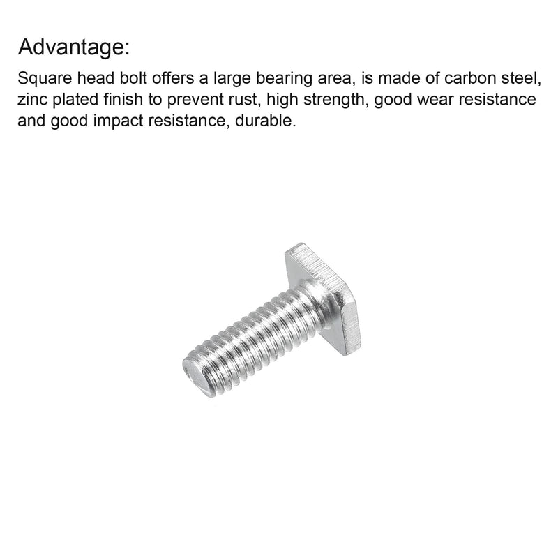 uxcell Square Head Bolt, 10pcs M6x16mm Fully Thread Carbon Steel Grade 4.8 Square Machine Screws 16mm 10