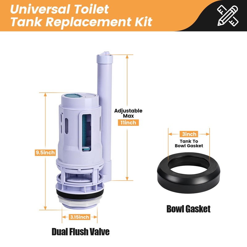 3-Inch Dual Flush Valve Replacement Kit for 2-Piece Toilets, Universal Toilet Flusher Replacement Kit with Gasket, Compatible with Glacier Bay, Kohler, American Standard, and Toto 3 Inch