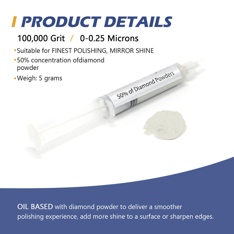 SCOTTCHEN Diamond Polishing Paste,100,000 Grit 0-0.25 Microns Lapping Compound with 50% Concentration of Diamond Powders for Jewelry, Metal, Ring, Glass, Coin,etc.-5 Gram 100,000 Grit