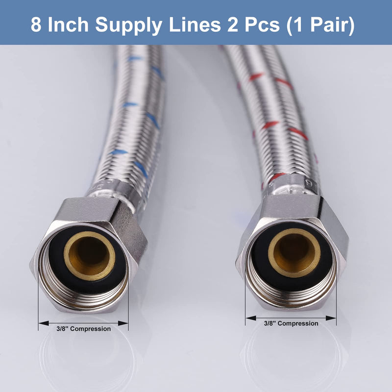 Faucet Supply Lines 3/8" to 3/8" Female Compression Thread 1 Pair, ARCORA 9“ Faucet Hose Connects Kitchen Bathroom Sink to Water Supply 9 Inch