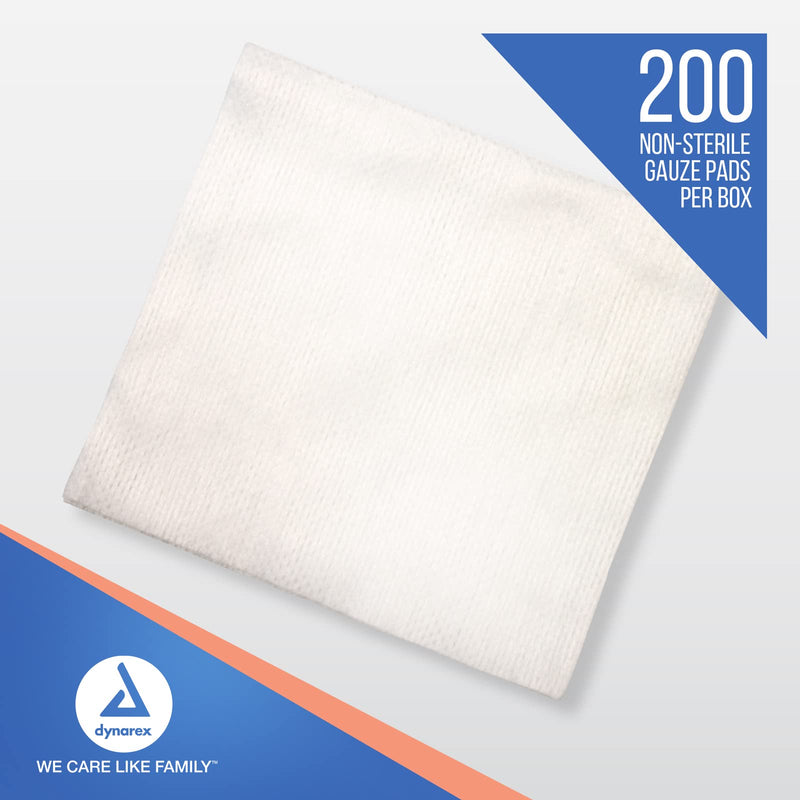 Dynarex Non-Woven Sponges, Non-Sterile, Gauze Sponges, for Cleansing, Prepping and Dressing, Highly-Absorbent and with Less Linting, 4"x 4", 4 Ply, 1 Box of 200 Non-Woven Sponges No Flavor 200 Count (Pack of 1)