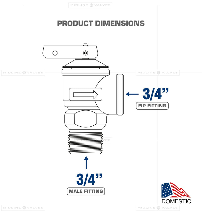 Midline Valve GUHW-QSW256 Pressure Relief Valve for Tankless Water Heater, Forged Brass, 3/4 in. FIP x MIP Single Pack 3/4 in.