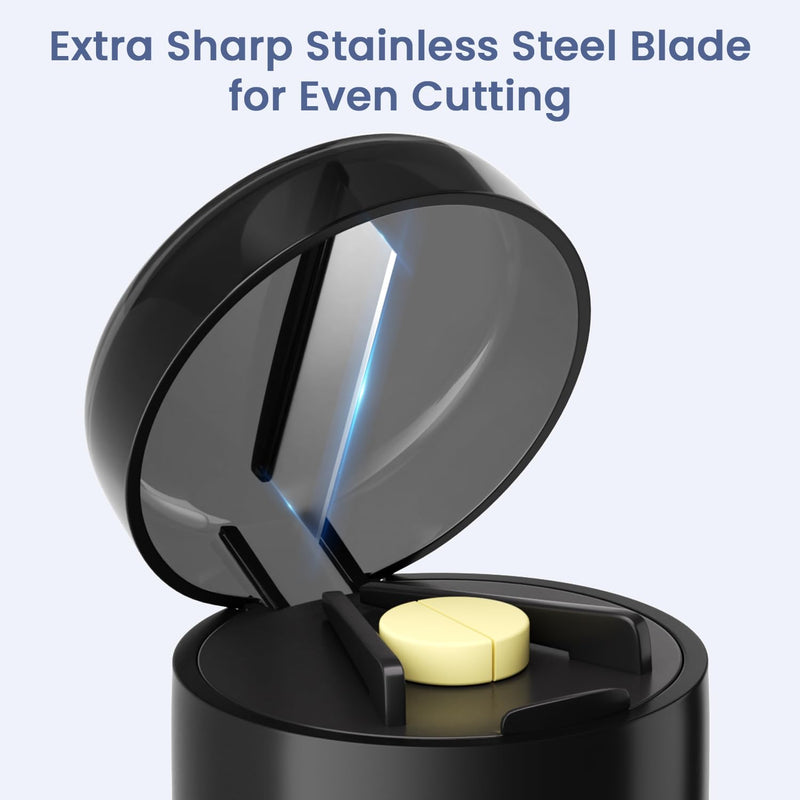 Renmingfed 3-in-1 Pill Crusher Pills Grinder, Pill Crushers Fine Powder with Stainless Steel Grinding Pestle, Pills Grinders for Elderly and Pets with Tablet Cutter and Storage (Brush Included) Black