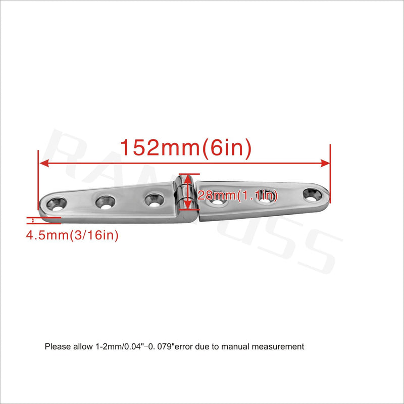 Pair of SS 316 Marine Grade Heavy Duty 4in x 1in /6inx1inCasting Strap Door Cabin Hinge for Boat & AUTO 6in(pair)