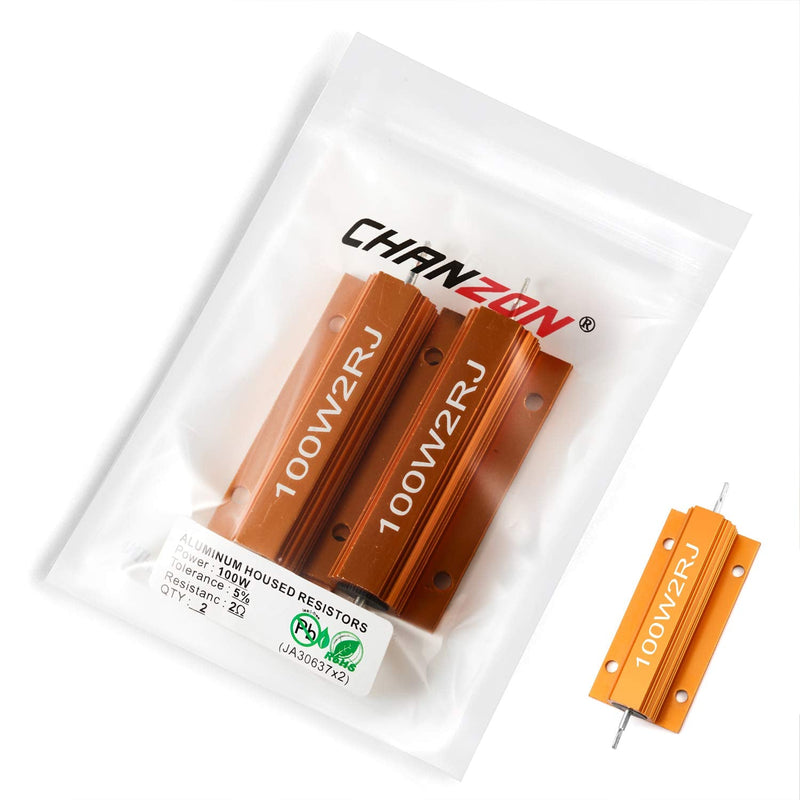 Chanzon 2pcs Wirewound Aluminum Shell Resistor 2 Ω ohm 100W ±5% Tolerance 2R Rohs Certified G) 2Ω ohm