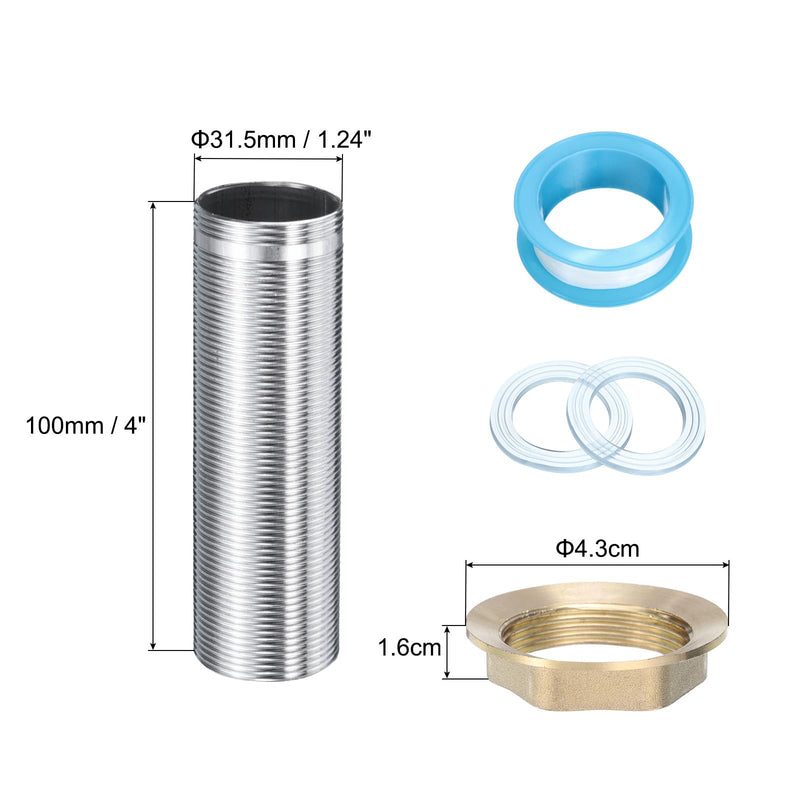 uxcell 4" Faucet Mount Extension Shank Stainless Steel Threaded Pipe Lengthen Mounting Shank Lengthen Fixed High Foot with Nut and Gasket 1PCS 4 Inch