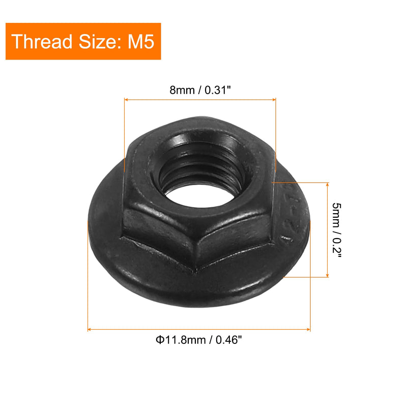 uxcell M5x0.8mm Serrated Flange Hex Lock Nuts, 50Pcs 304 Stainless Steel Non-Slip Metric Hexagon Flange Nut, Full Thread, Bright Finish, Black 50