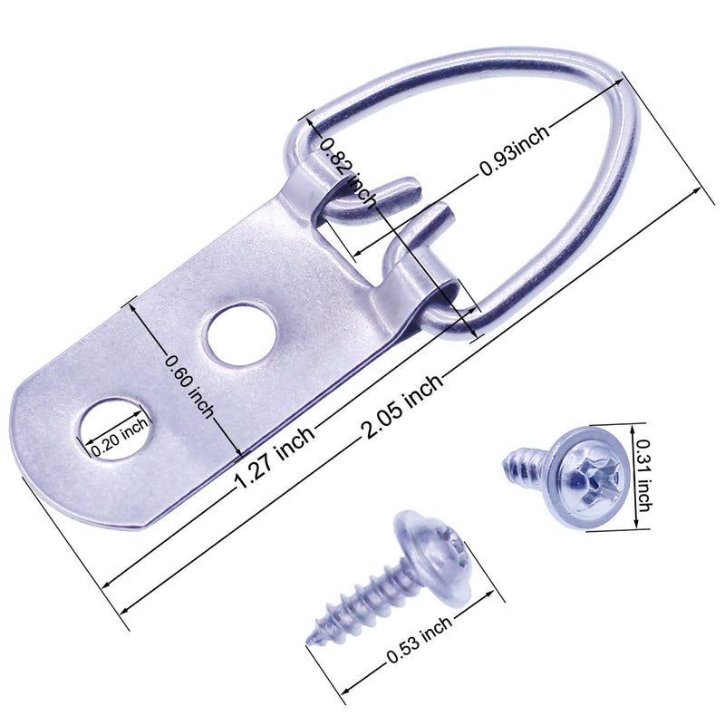 Heavy Duty D-Ring Picture Hangers with Screws, 30 Pcs Large Wide D Ring Picture Hanging Hardware, 2 Holes Picture Hooks for Mirror, Clock, Decoration, Paintings, Artwork Picture Frame 30 Pcs Double Holes