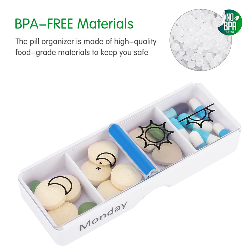 Weekly Pill Organizer 7 Day AM/PM – 4 Compartments per Day, Arthritis Friendly Pill Case with Better Grip Design, Medicine Planner for Vitamins, Supplements, and Medications – Easy to Use Pillbox White