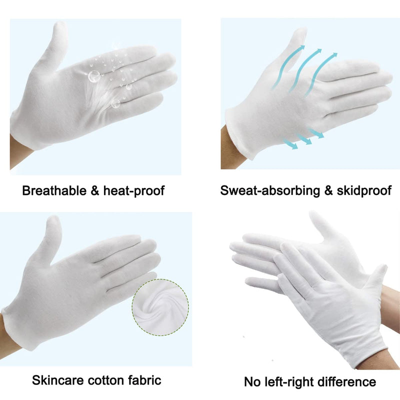 12Pairs White Cotton Gloves for Eczema and Dry Hands - Breathable Work Glove Liners - Moisturizing SPA Soft Jewelry Inspection Gloves - Stretchy Fit Cloth Gloves for Most Women