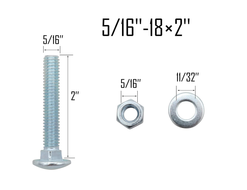 LBY 10 Sets 5/16-18 x 2" Carriage Bolts Screws Round Head Square Neck and Hex Nuts & Flat Washers, Carbon Steel (Zinc Plated), Silvery 5/16-18 x 2"