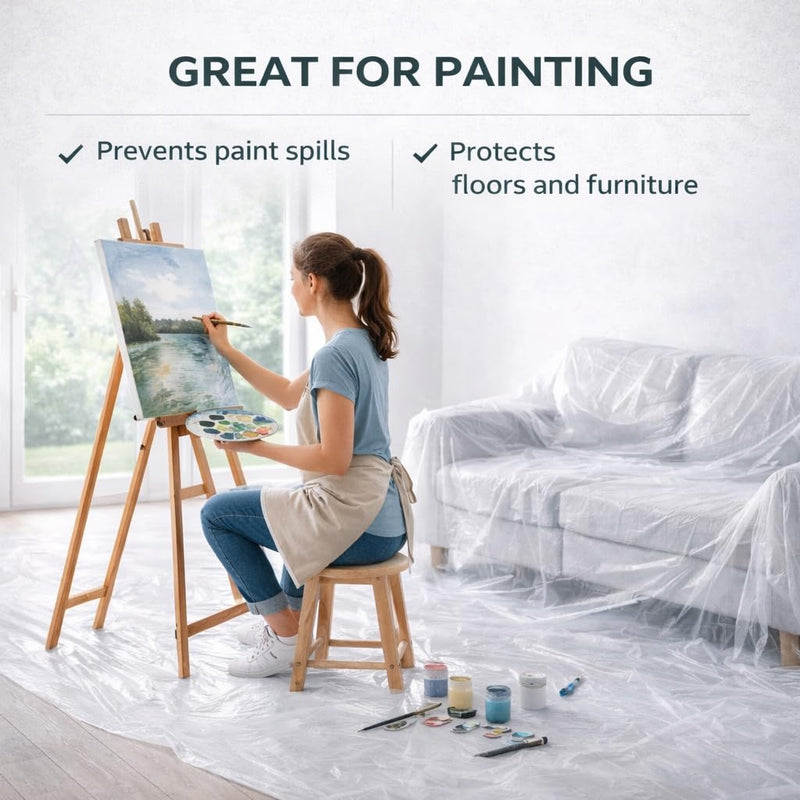 GREEN LIFESTYLE Plastic Drop Cloths for Painting 12 x 9 ft [6 Pack] – Waterproof Paint Drop Cloth, Plastic Sheets Floor Cover, Disposable Tarp for Furniture Protection, Remodeling and Moving 9x12 6