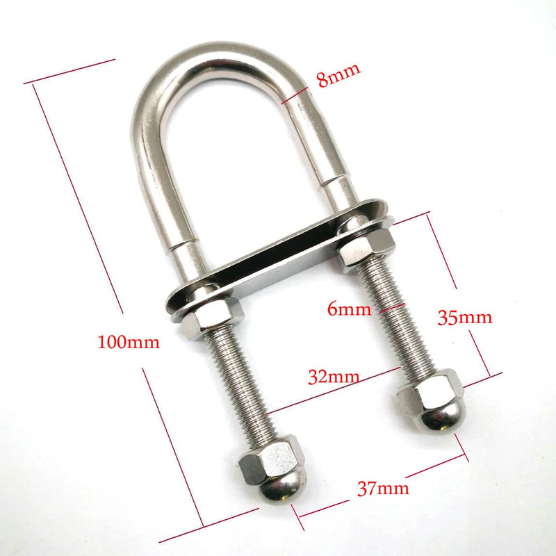 Stainless Steel 316 Eye Bolts Boat Stern Bow Eye Tie Down U Bolt with Plate and Nuts,1/4" Dia 4" Length Boat Accessories Marine U Bolt 1/4 inch