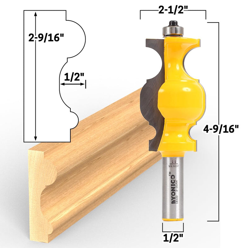 YONICO Chair Rail Molding Router Bits 2-9/16-Inch 1/2-Inch Shank 18122