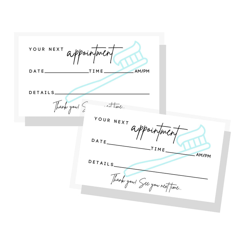 Dental Appointment Reminder Cards | 50 Pack | Teeth Whitening, Dental Office, Client Reminder, Patients, Pediatric Dentist, Orthodontics, Bulk 2x3.5” Minimalist Teal Toothbrush
