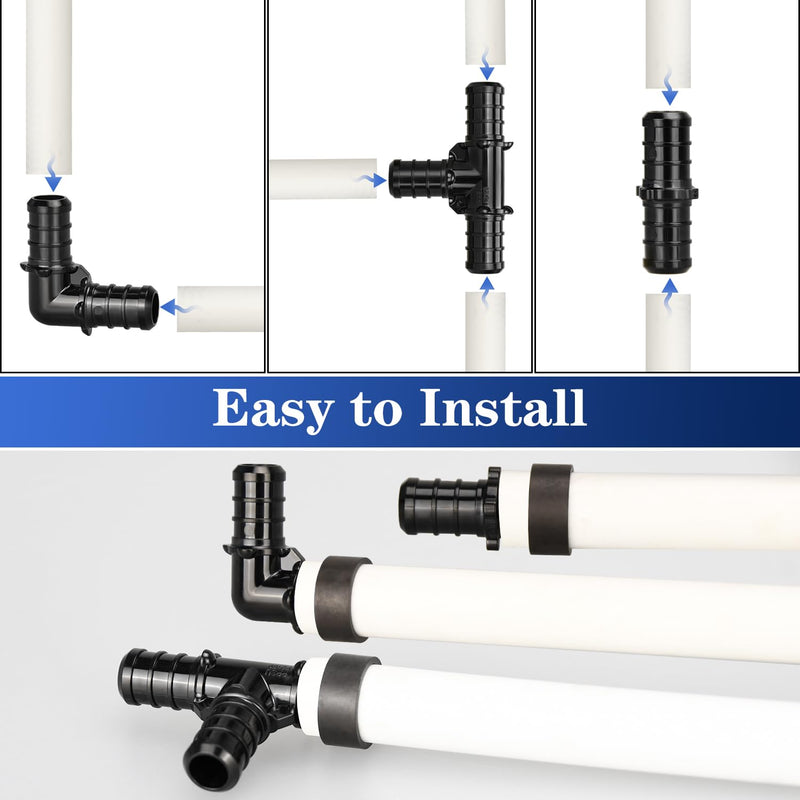 1/2" Poly PPSU Barb Crimp PEX Fitting, 30pcs PEX Fitting Combo, 10pcs Each Elbows Tees Straight Couplings, No Lead (30pcs, 1/2" Combo) 1/2" Combo, 30pcs