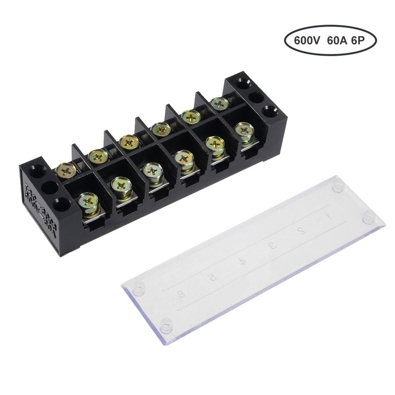 uxcell 6 Positions Dual Rows 600V 60A Wire Barrier Block Terminal Strip TBC-6006