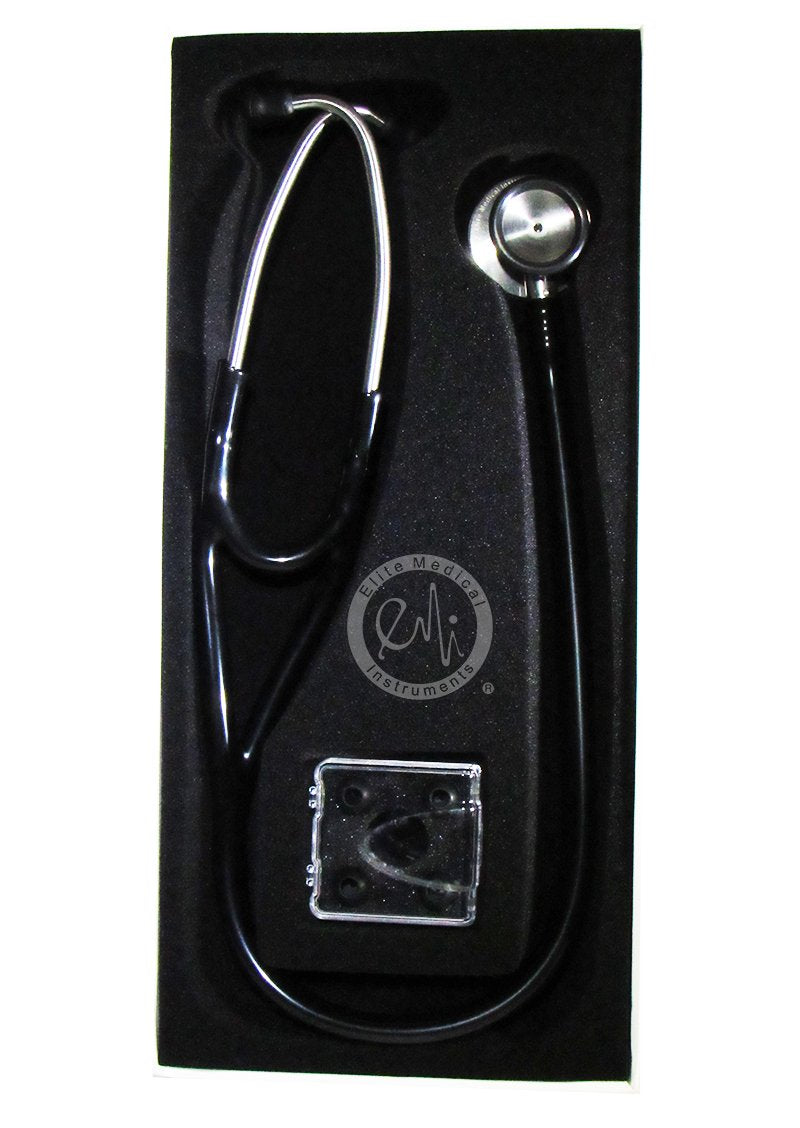 EMI Platinum Series Deluxe Black Cardiology Stethoscope - High Acoustic Sensitivity with Pressure-Sensitive Diaphragm ESC-333 - Perfect for Medical Professionals, Doctors, EMTs, Nurses, and Students