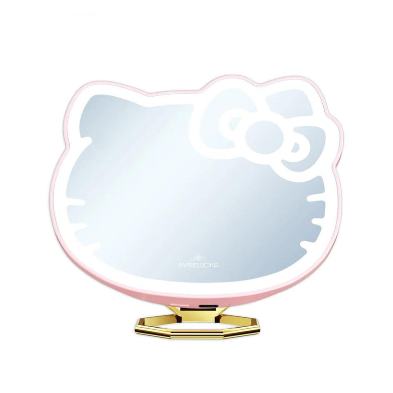 Impressions Vanity Hello Kitty 3X Magnifying Pocket Mirror with Stand, Adjustable Brightness Daylight LED Lighted Compact Makeup Mirror for Desk, Travel, Purse (Pink) Pink