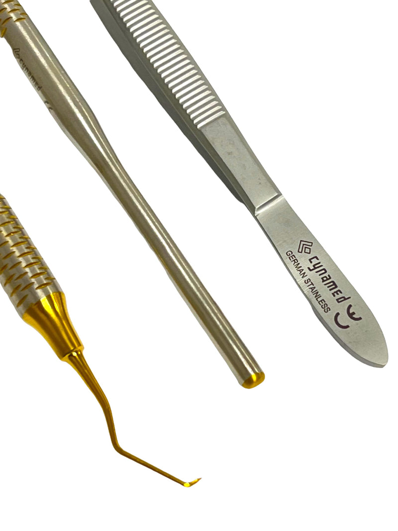 ArTLaB-Premium German 3 Instruments Basic Dental Set- Mirror Explorer College Cotton Plier Hollow Handle -Dental Instruments set of 3 (Gold Titanium Set of 3) Gold Titanium Set of 3